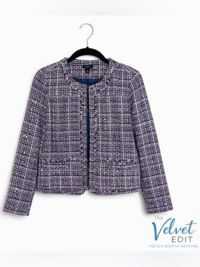 Ann Taylor Factory Tweed Fringe Jacket Size 4 Cropped Blazer